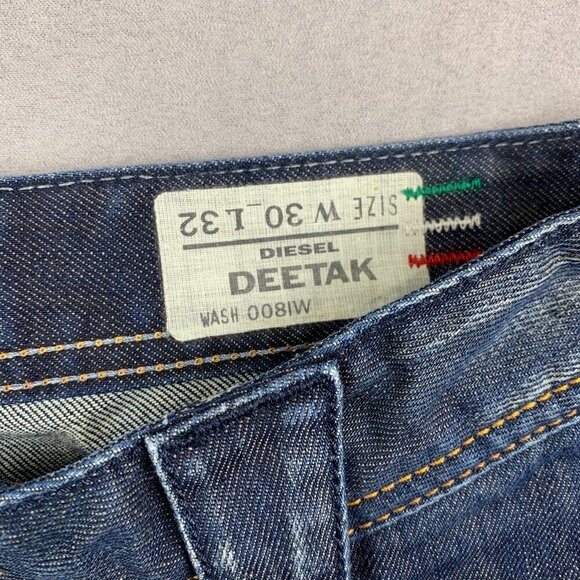 Diesel Mens Pants 30 Blue Jeans Deetak Slim Straight Dark Wash Rigid Italy 30x32 - Picture 6 of 15